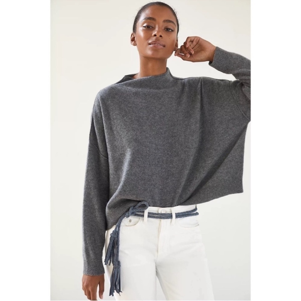 New Anthropologie Alani Cashmere Mock Neck Rollneck Sweater Gray Small